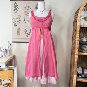 Split Front Babydoll Dress Forest Fairy Grunge Mori Kei Shabby Chic Coquette M